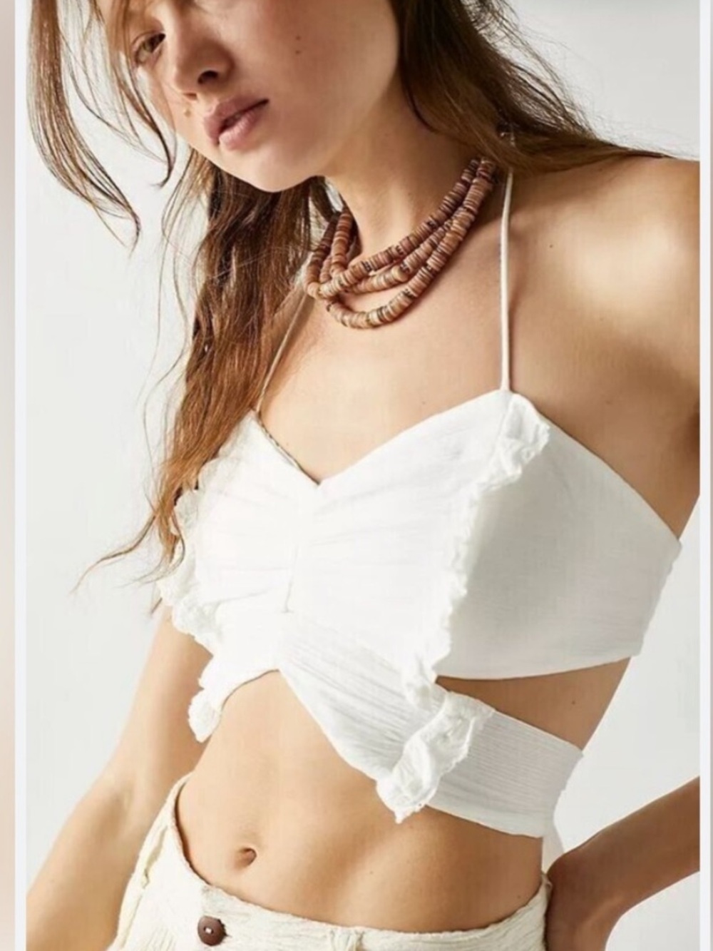 Free People White Ruffle Wrap Crop Top Small